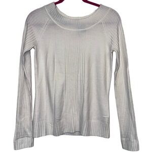Takeout Boat Neck Womens Ribbed Knit Sweater White Long Sleeve Size Large